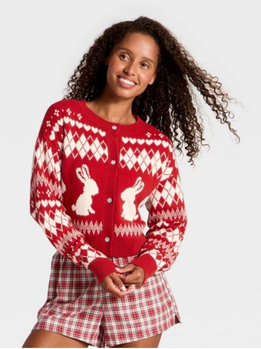 wild fable Red & White Bunny Fair Isle Cardigan